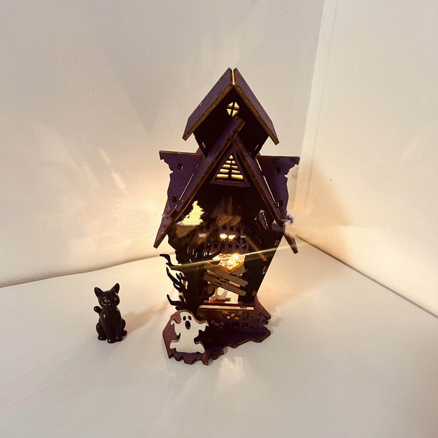 Halloween DIY Wooden Glowing Haunted House Table Decoration - Velora