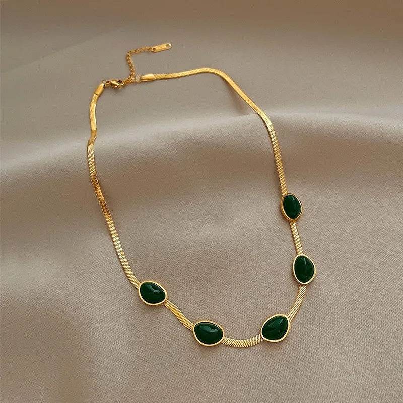 Fashion Jewelry Green Stone Crytal Snake Chain Multilayer Necklace For Women Pendant Boho Fashion Jewelry Gift - Velora