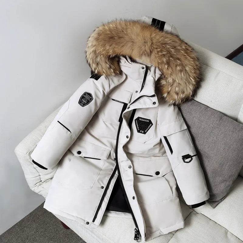 Children's Down Jacket Windproof Thick Fur Collar Winter Coat Jacket - Velora