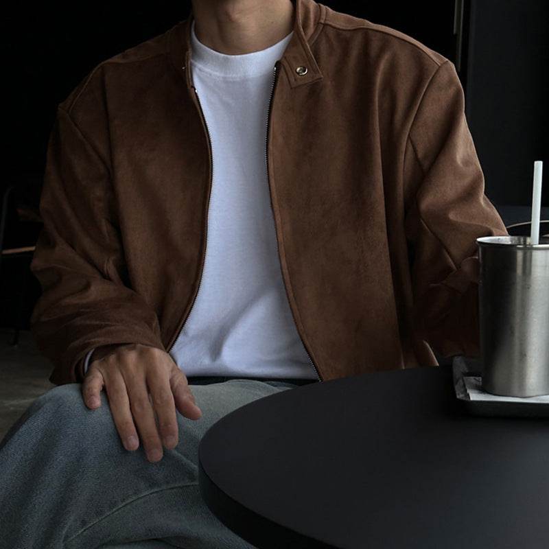 Brown Maillard Stand-up Collar Jacket - Velora