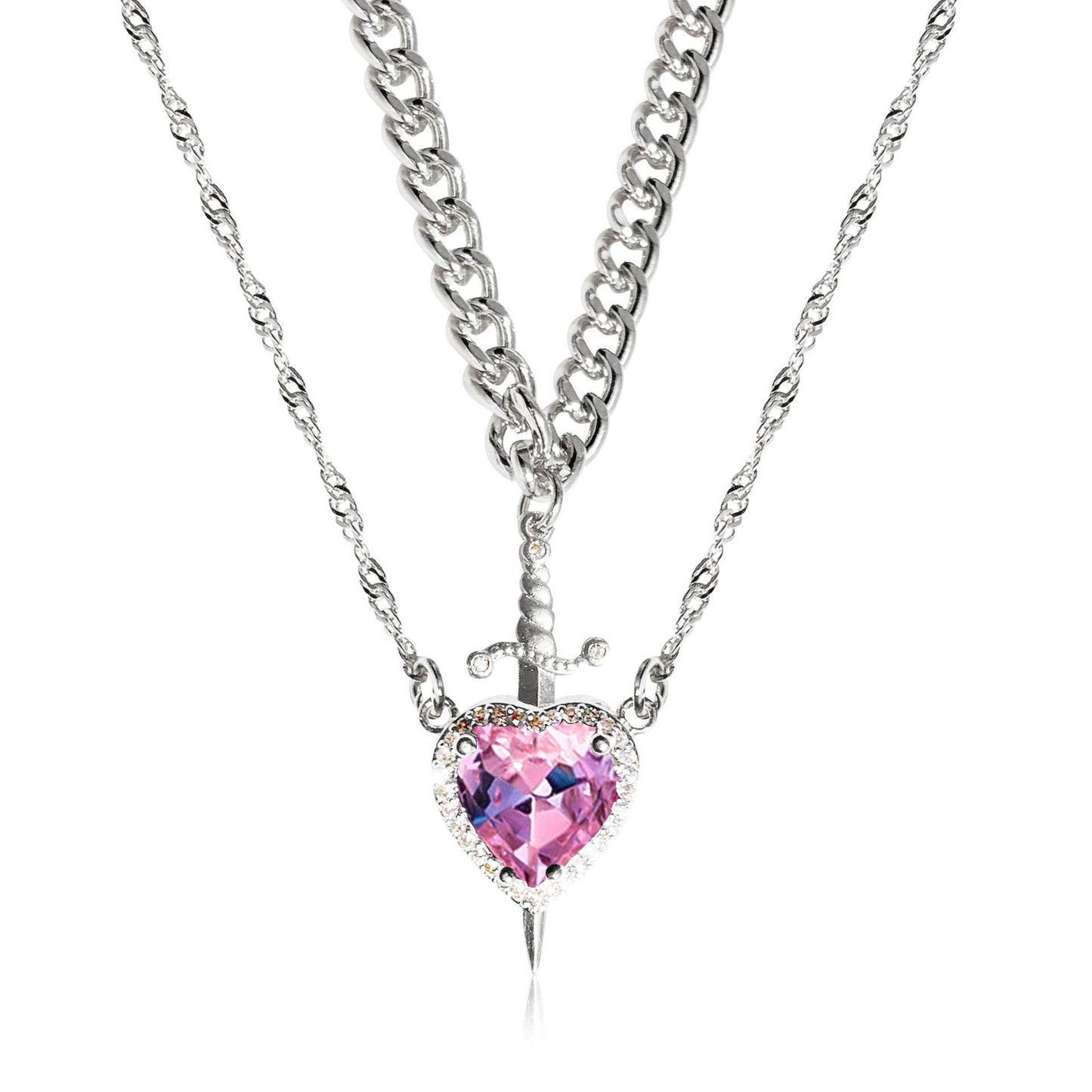 Gothic Punk One Arrow Through The Heart Creative Two Color Couple Necklace Red Rhinestone Heart Dagger Necklace Good Friend Gift Fashion Jewelry - Velora