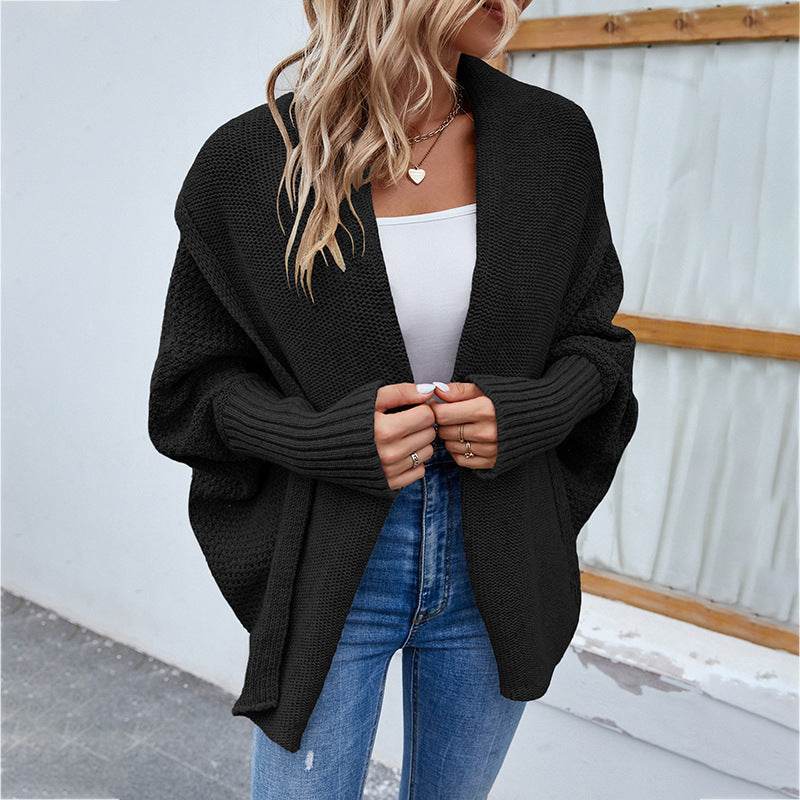 New Loose Knitted Sweater Solid Color Bat Sleeve Large Lapel Cardigan Autumn And Winter Fashion Jacket For Women Clothing - Velora