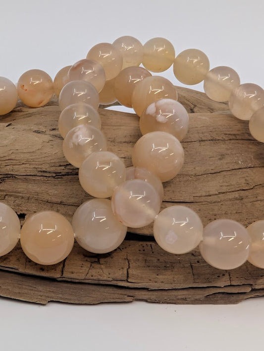 Flower Agate Bracelet — 11mm & 9mm Beads