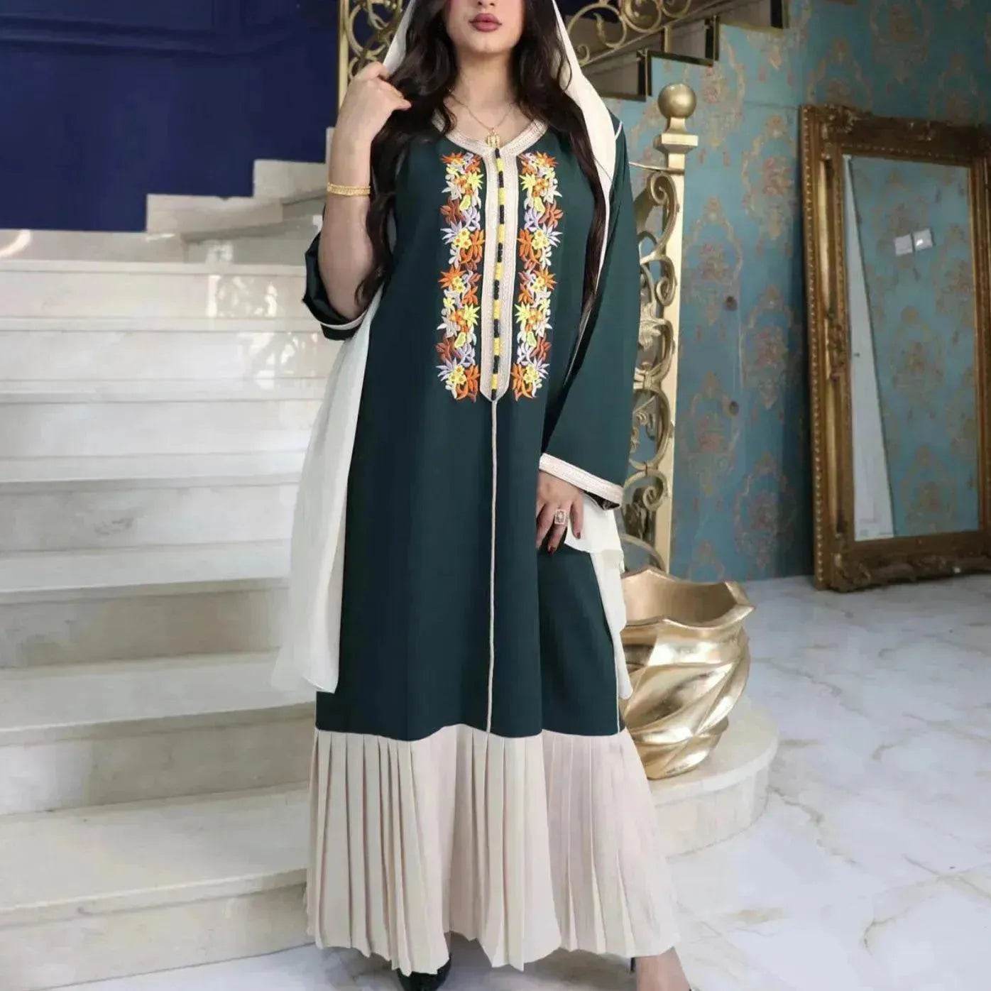 Four Seasons Embroidered Lace Chiffon Dubai Robe - Velora