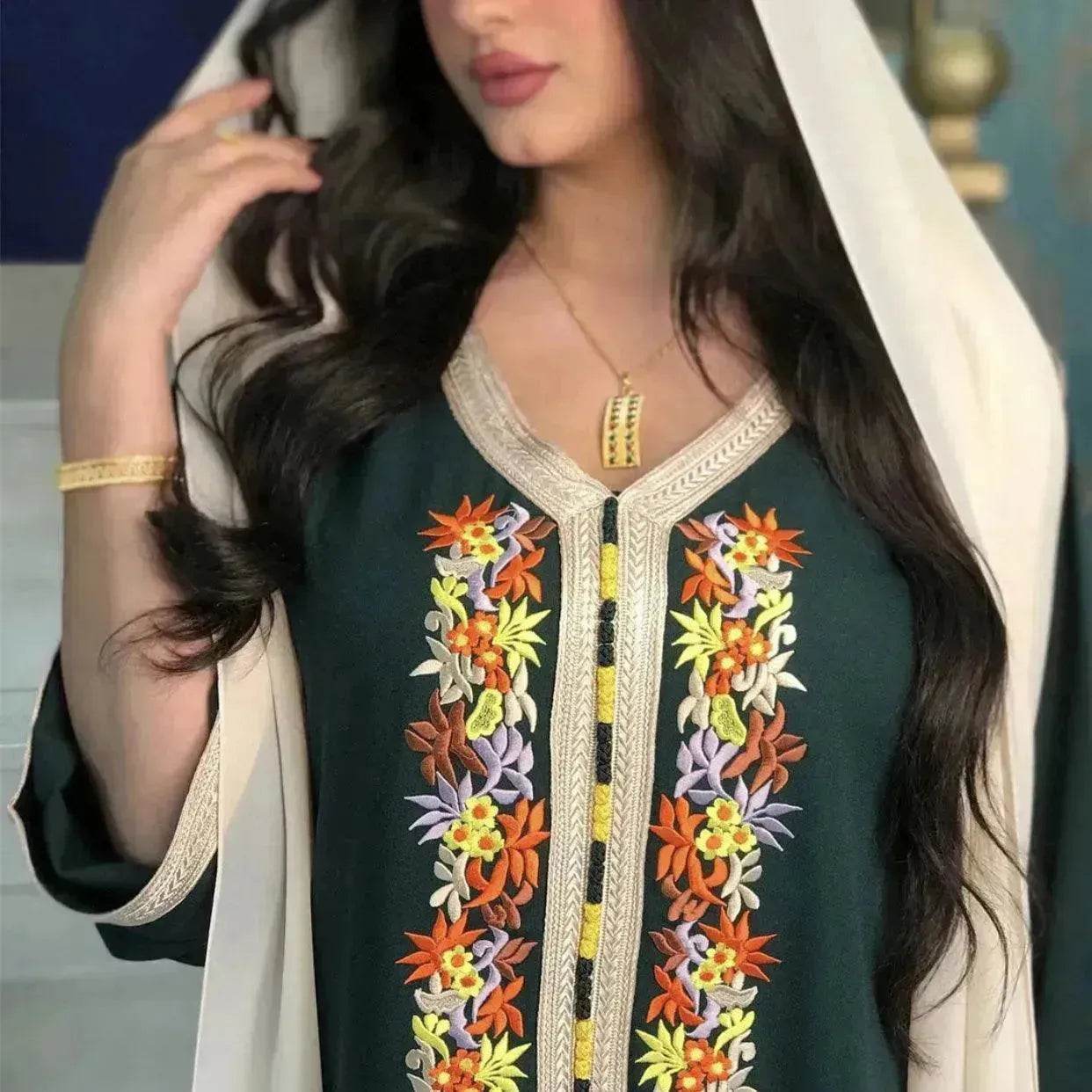 Four Seasons Embroidered Lace Chiffon Dubai Robe - Velora