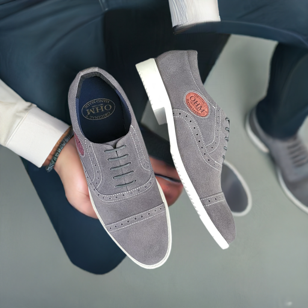 OHM Executive Comfort Oxford Leather Shoes with Embossed Logo - Velora