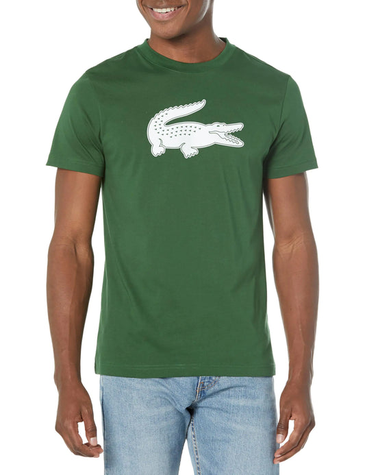 Lacoste Mens Mens Short Sleever Regular-fit Ultra Dry Croc Graphic Tee Shirt Vert/Blanc X-Large