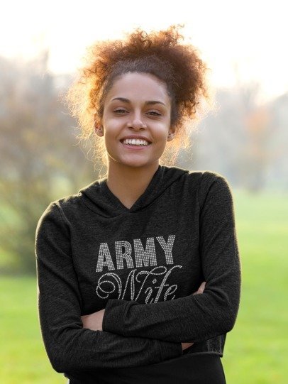 Army Wife Rhinestone Shirt – Military Spouse Sparkle Bling Apparel | Blingdazzel