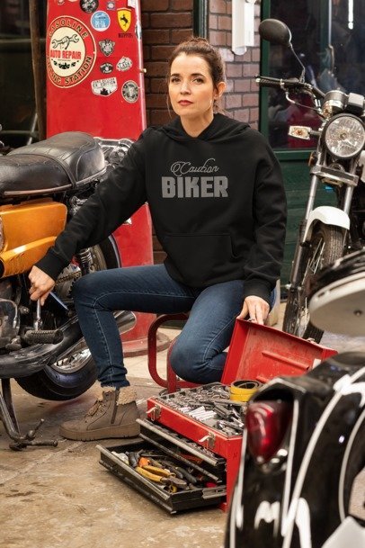 Caution Biker Rhinestone Shirt – Motorcycle Sparkle Bling Apparel | Blingdazzel