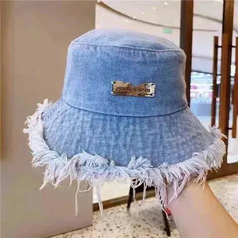 Jean Fisherman Hat Women's Spring And Summer Thin Washed Old Frayed Edge Bucket Hat Outdoor - Velora