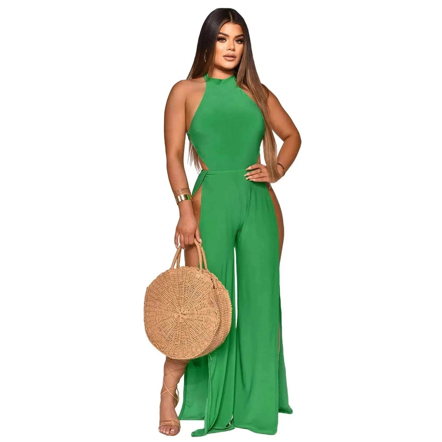 Lace-up Back Jumpsuit Split Leg Casual Trousers Women - Velora