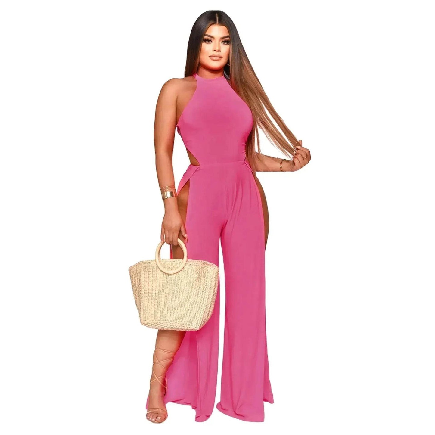 Lace-up Back Jumpsuit Split Leg Casual Trousers Women - Velora