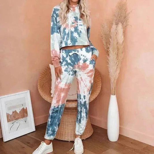 Ladies Casual Long-sleeved Tie-dye Printing Ladies Casual Suit