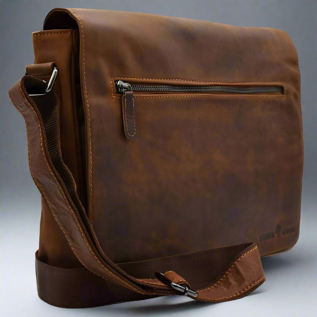 Greenwood Leather Laptop Bag. Premium Waxed Pull-Up Leather Messenger Bag Boutique of Leathers/Open Road