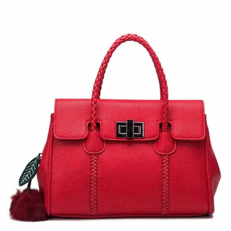 Leather handbags lychee pattern handbag - Velora