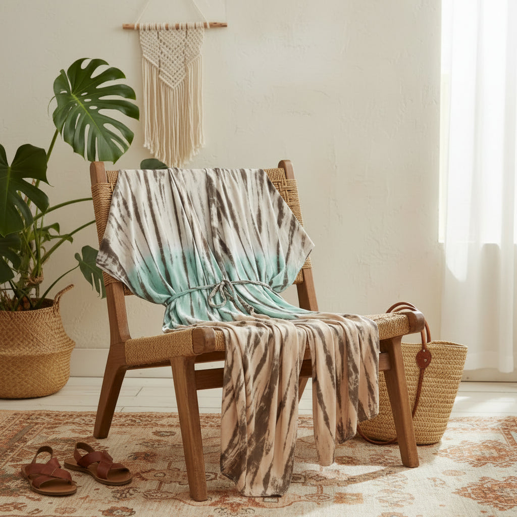 Tie Dye Lapis Ombre Kimono - Mint & Brown