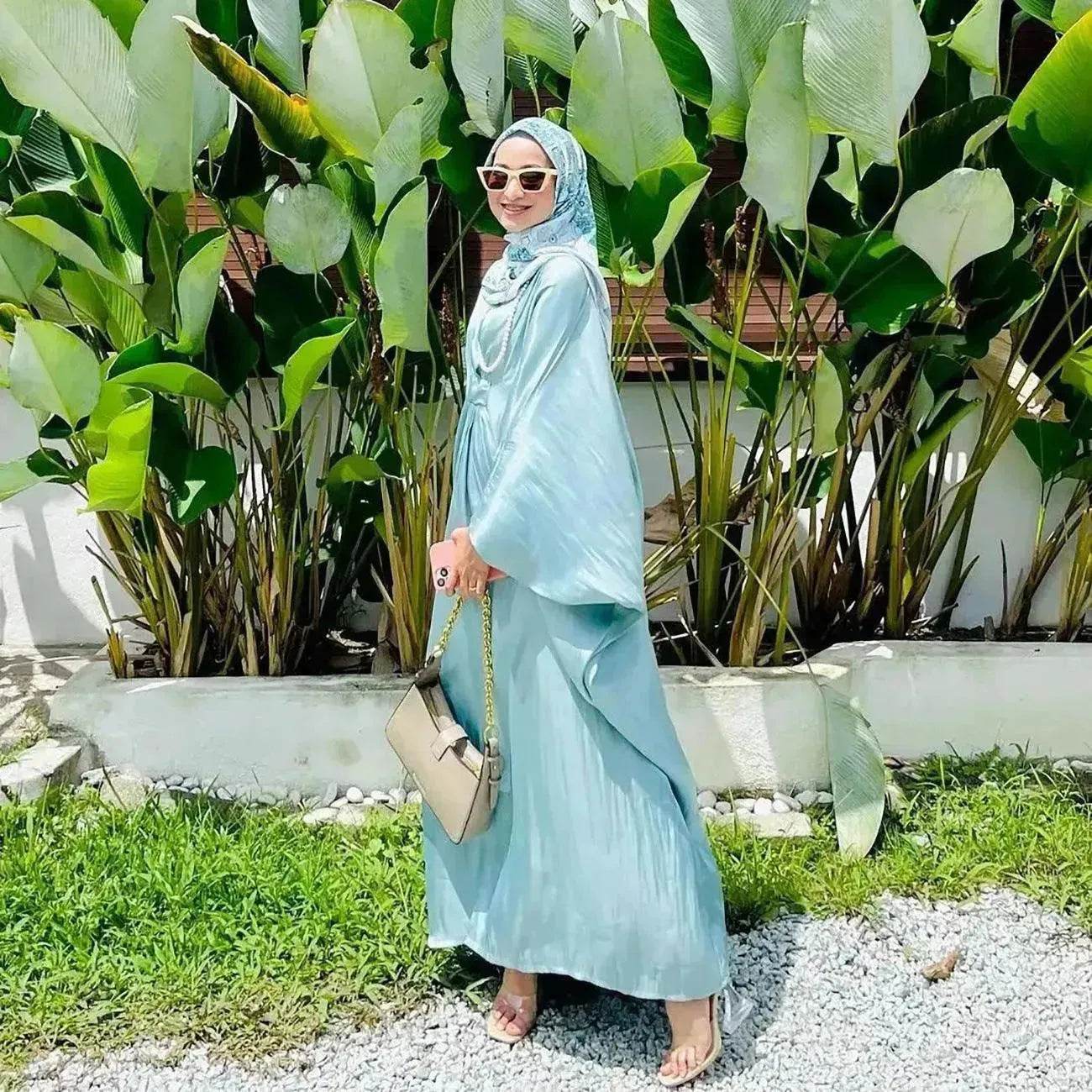 Loose Batwing Long Sleeve Abaya Dress for Arab Dubai Turkey Middle East Women - Velora
