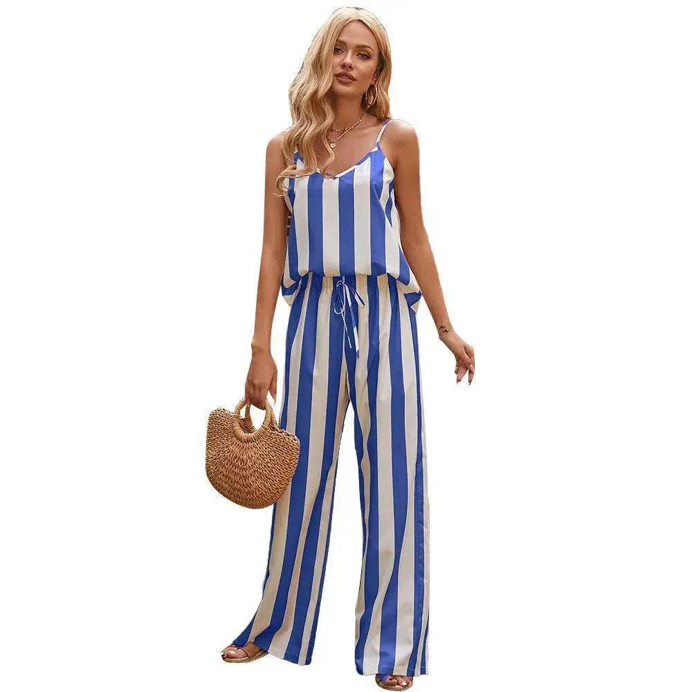 Loose Homewear Striped Small Sling Trousers Woven Suit Women - Velora