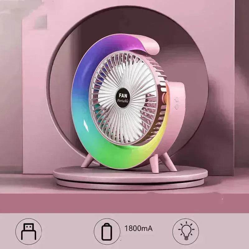 New Bright Night Light Charging Fan Desktop Silent Mini Electric Fan Portable Fan USB - Velora