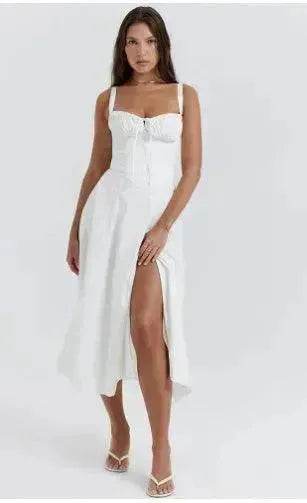 New Spring Summer Floral Midi Dress Spaghetti Strap Slit Midi Flared Gown - Velora