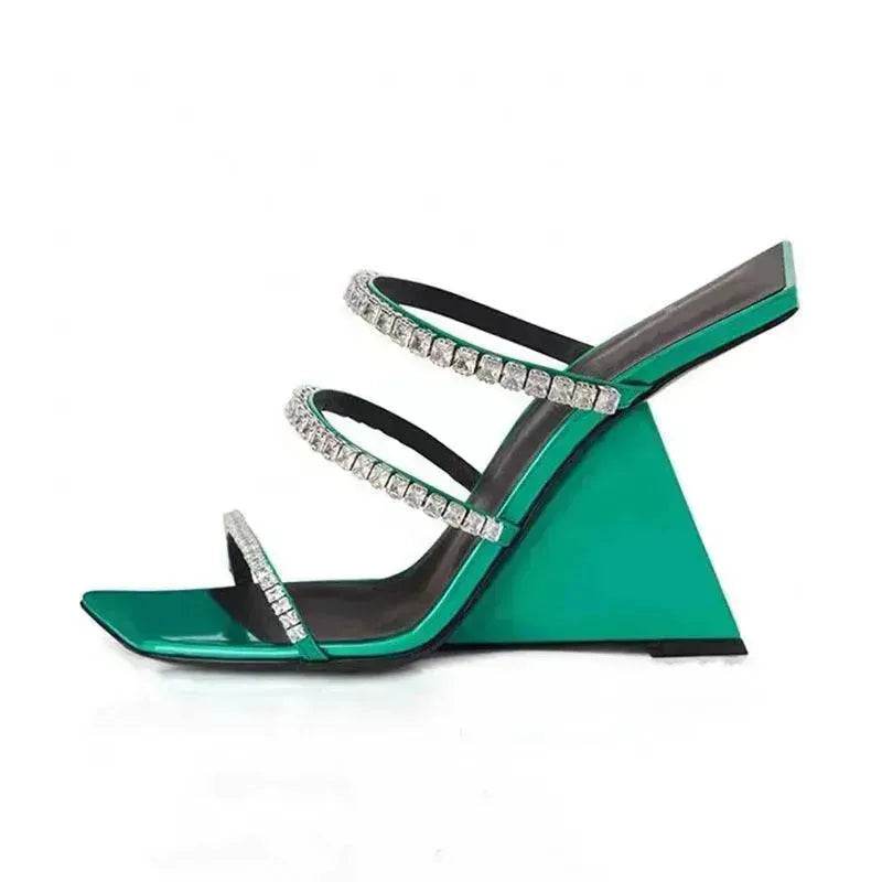 Patent Leather Square Block High Wedge Slippers - Velora