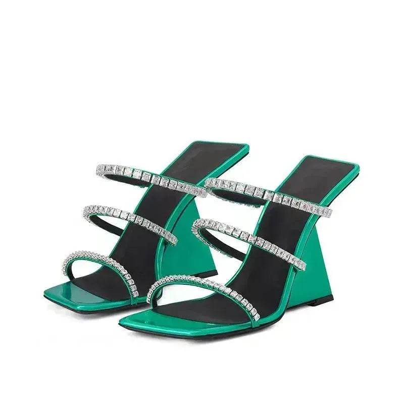 Patent Leather Square Block High Wedge Slippers - Velora