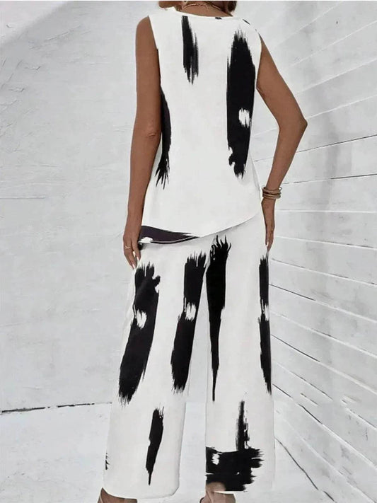 Printed Irregular Top Two-piece Pants Women - Velora