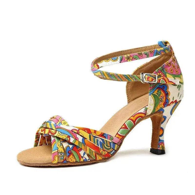 Printed Satin Latin Dance Shoes High Heels - Velora
