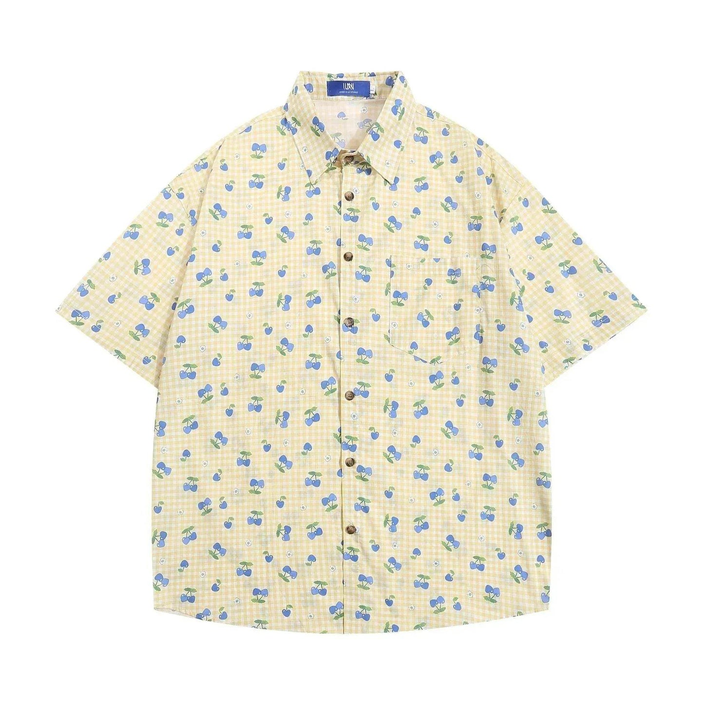 Printed Small Cherry Short-sleeved Shirt - Velora
