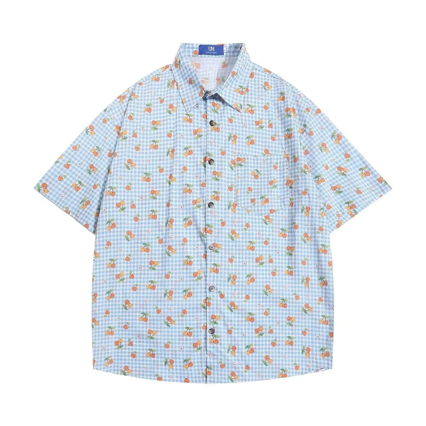 Printed Small Cherry Short-sleeved Shirt - Velora