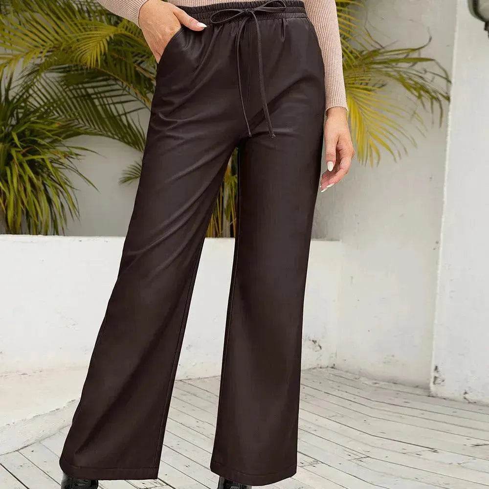 PU Loose Trousers Motorcycle Leather Straight Wide Leg Leather Pants Women EX-STOCK Canada