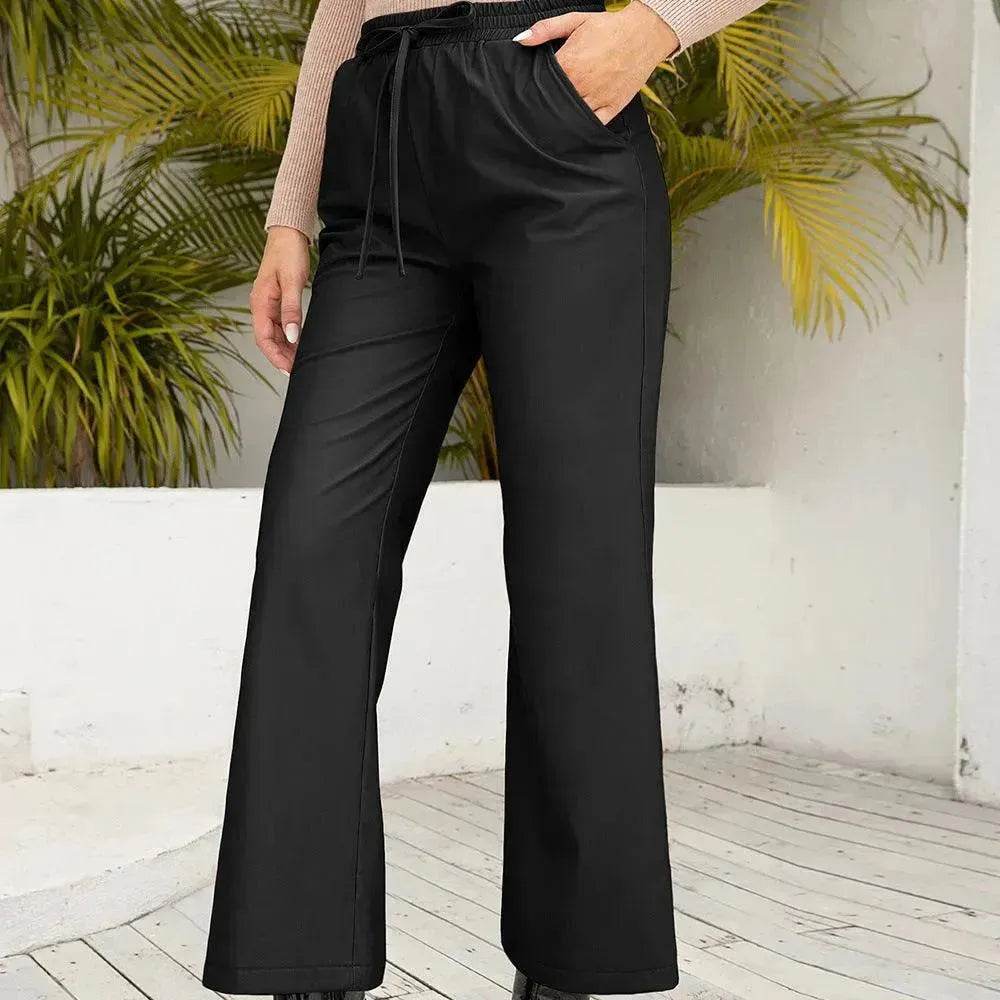 PU Loose Trousers Motorcycle Leather Straight Wide Leg Leather Pants Women EX-STOCK Canada