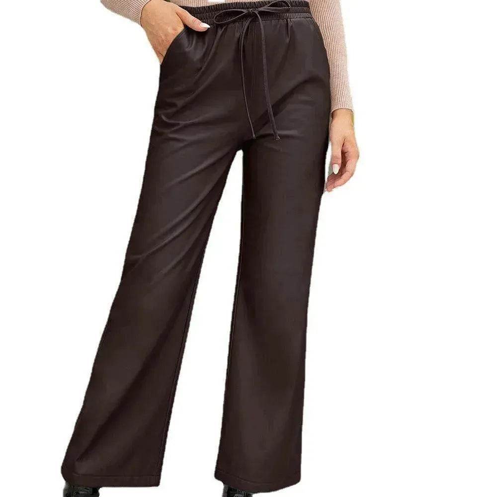 PU Loose Trousers Motorcycle Leather Straight Wide Leg Leather Pants Women EX-STOCK Canada