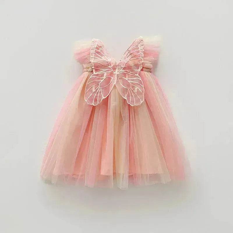 Rainbow Butterfly Wings Mesh Girl Dress - Velora
