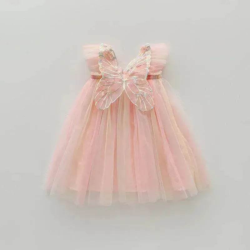 Rainbow Butterfly Wings Mesh Girl Dress - Velora