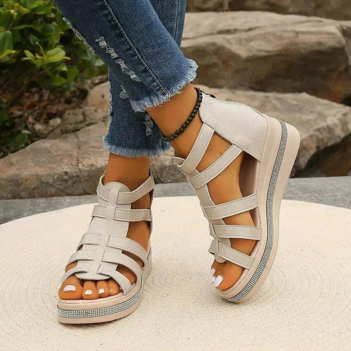 Roman Style Summer Women's Wedge Platform Chunky Sandals for Women - Velora