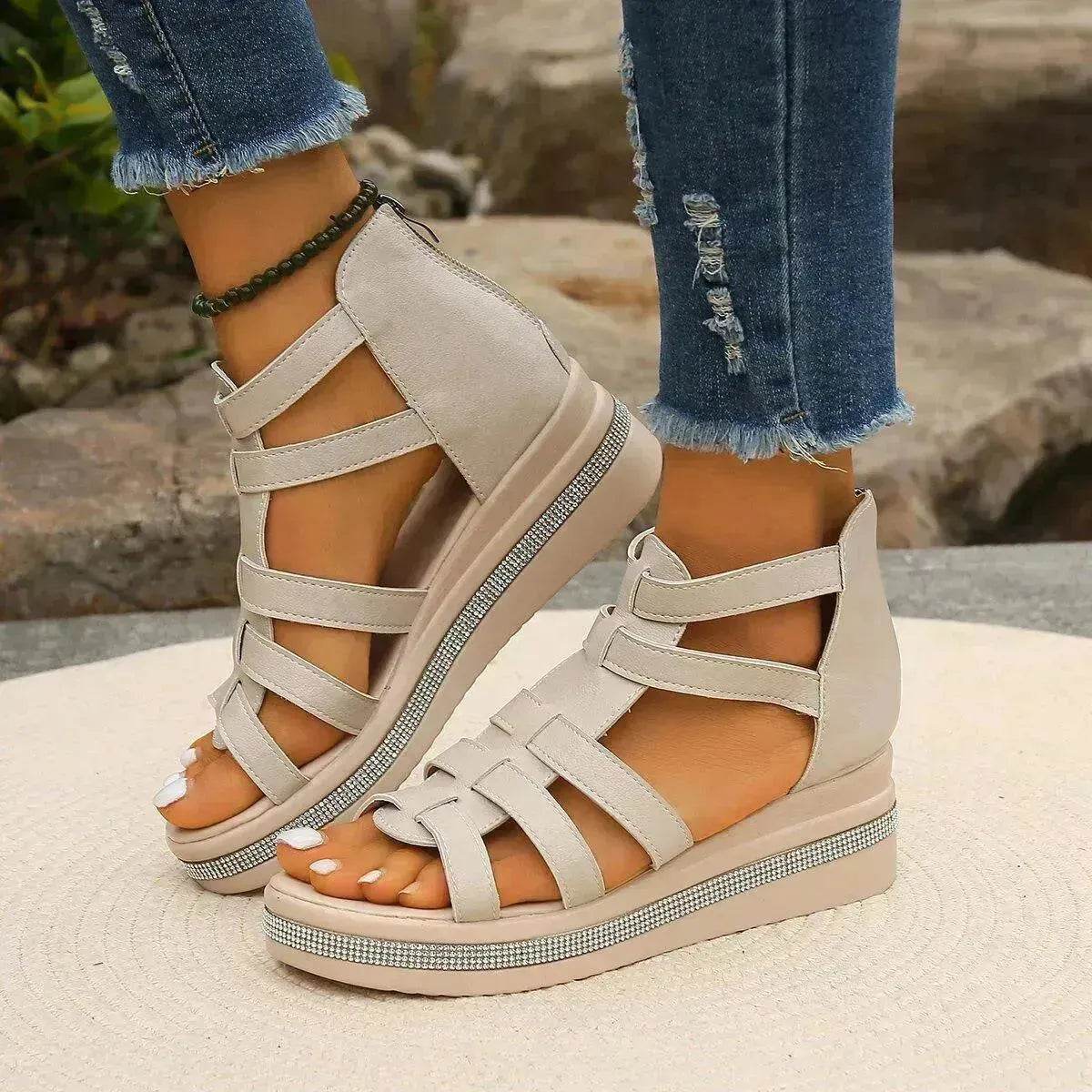 Roman Style Summer Women's Wedge Platform Chunky Sandals for Women - Velora