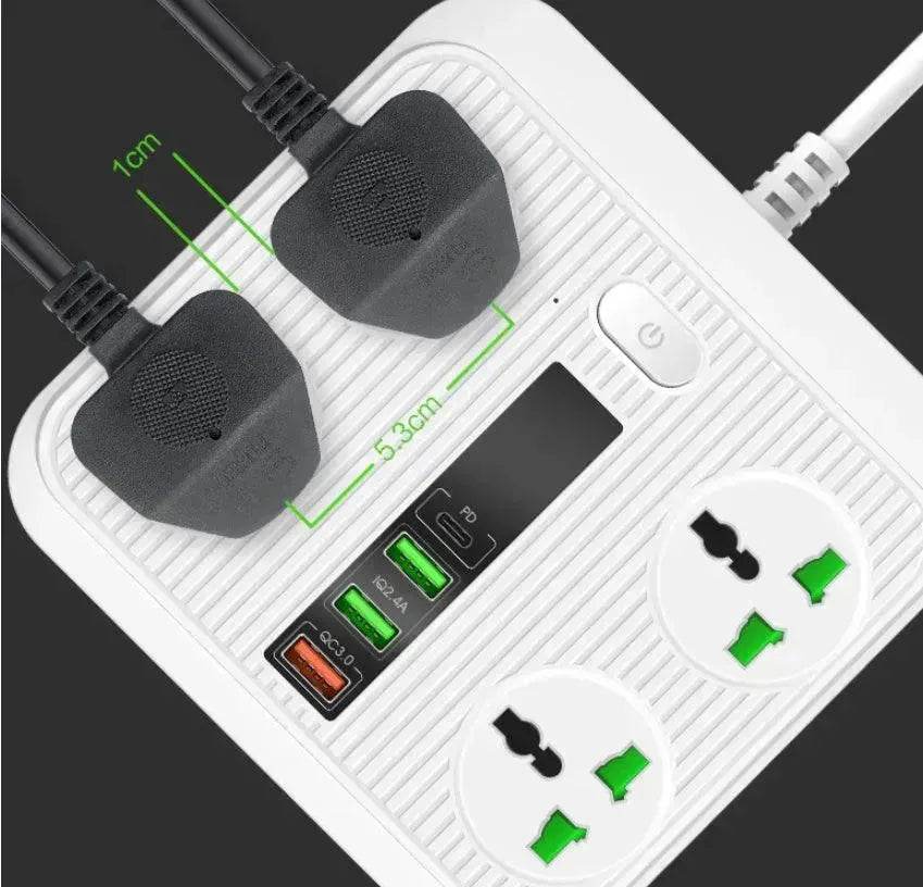 Smart Socket Power TypeC PD 40W QC3.0 Power Strip16AC Universal Outlets 2M Extension Socket Plug - Velora