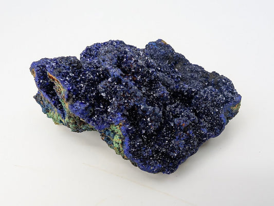 Sparkling Azurite Crystal Cluster with Malachite - 4 x 3.5 x 1.75in., 177 Grams