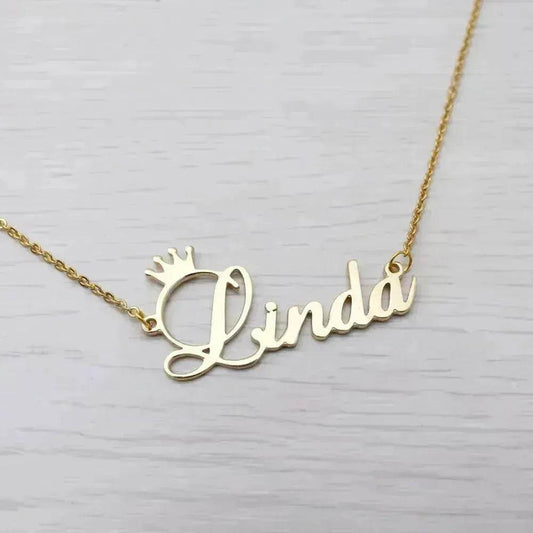 Stainless steel name letter custom crown necklace metal jewelry - Velora