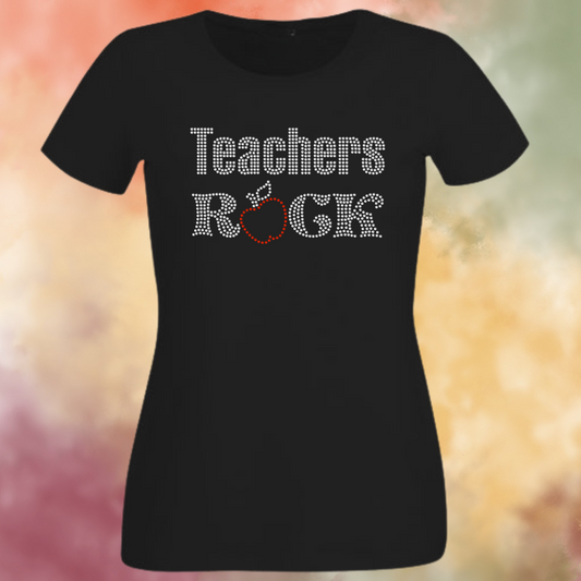 Teachers Rock Rhinestone Shirt – Appreciation Sparkle Bling Tee | Blingdazzel