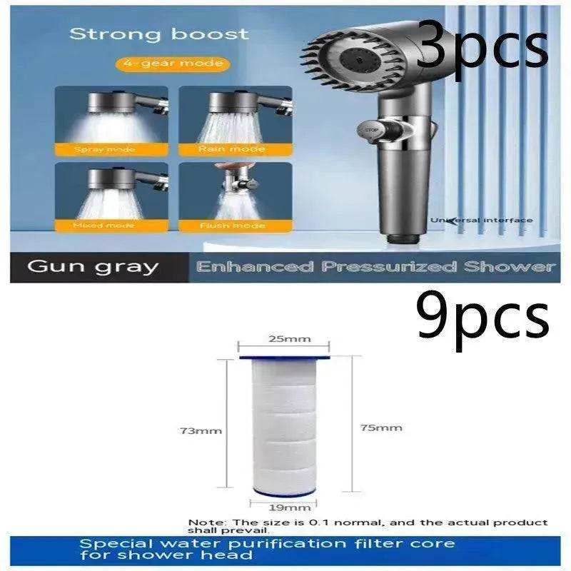 The Third Gear Adjustable Strong Supercharged Shower Head Household Bath Shower Hose Shower Head - Velora