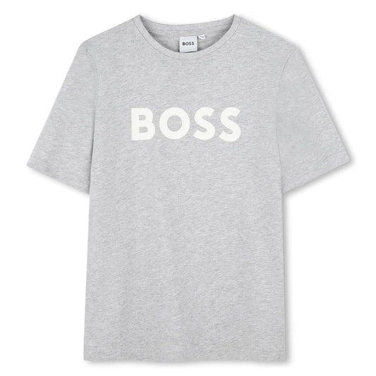 BOSS Youth Grey Cotton Tee with Chest Emblem 12Years