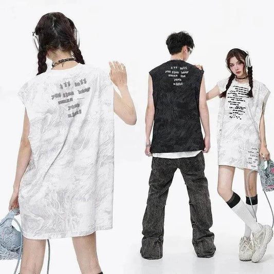 Vintage Batik Ink Letter Printing Tank Top Vest - Velora