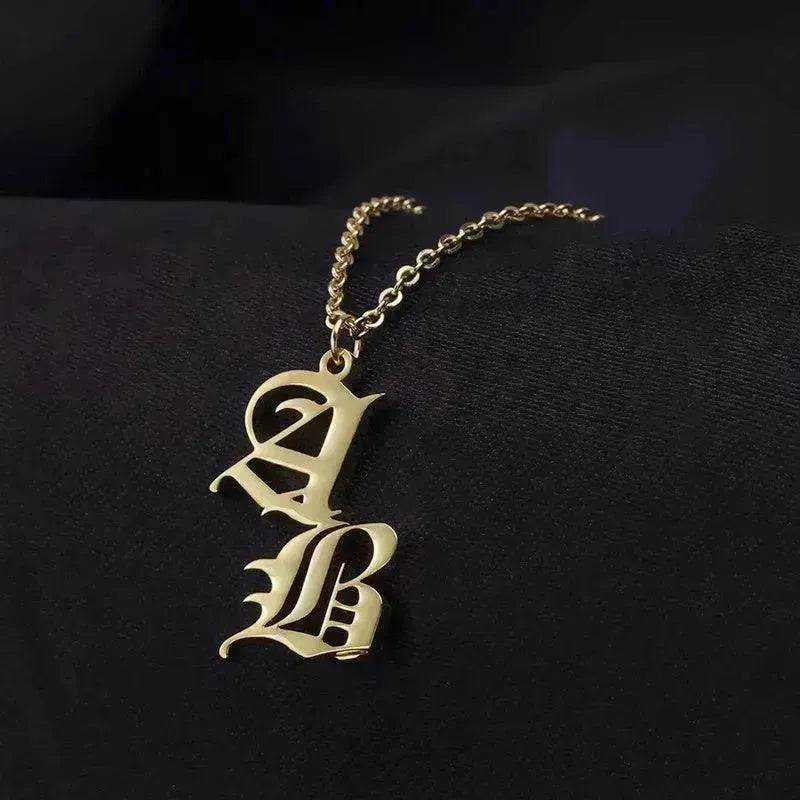 Vintage Old English Double Initial Letter Pendant Necklace Jewelry For Women Custom - Velora
