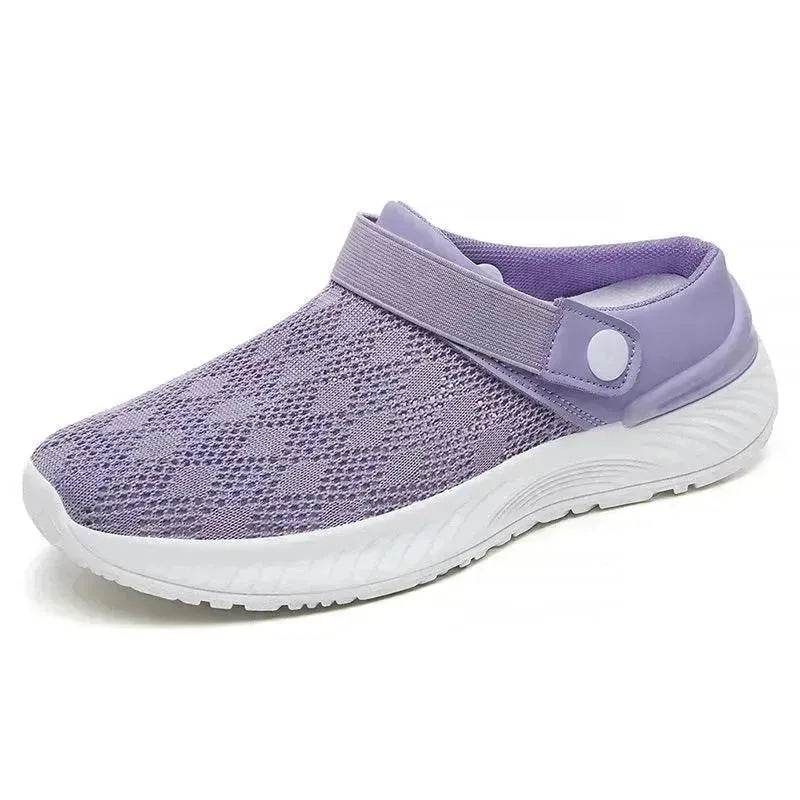Women's Mesh Sandals Summer Breathable Lazy Slippers One-step Round Toe Half-slip Beach Slippers . - Velora