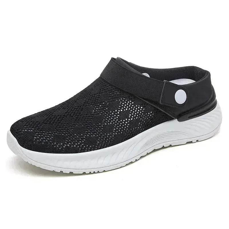 Women's Mesh Sandals Summer Breathable Lazy Slippers One-step Round Toe Half-slip Beach Slippers . - Velora