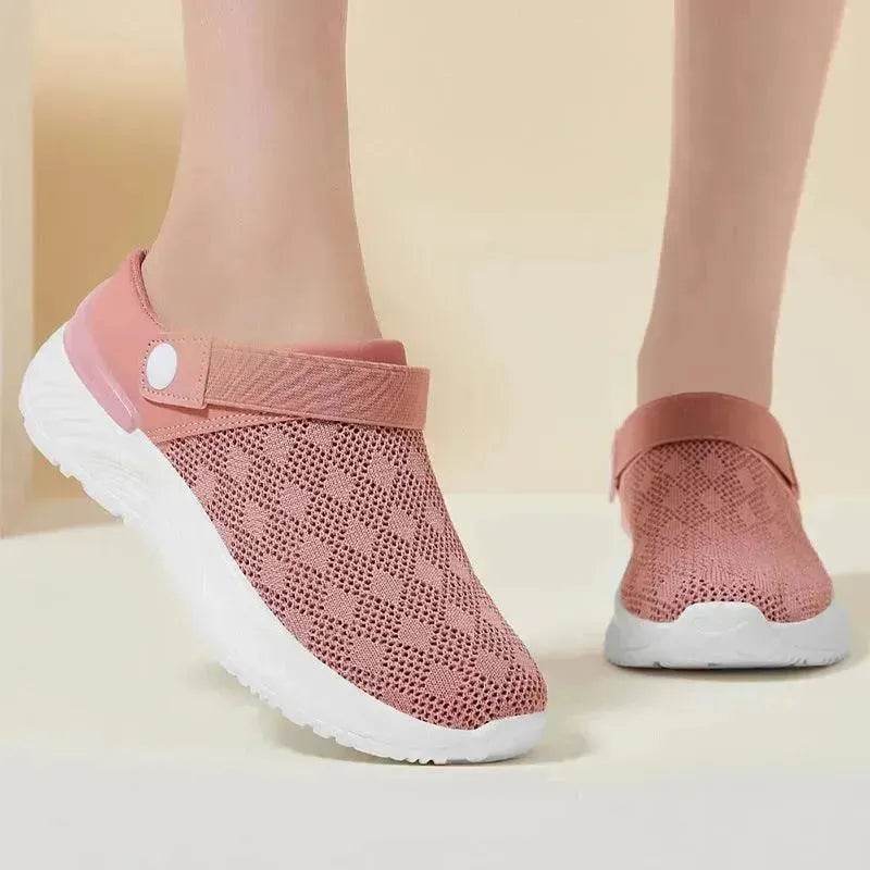 Women's Mesh Sandals Summer Breathable Lazy Slippers One-step Round Toe Half-slip Beach Slippers . - Velora