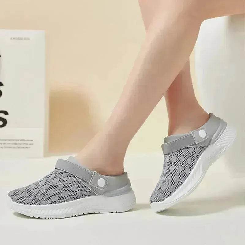 Women's Mesh Sandals Summer Breathable Lazy Slippers One-step Round Toe Half-slip Beach Slippers . - Velora