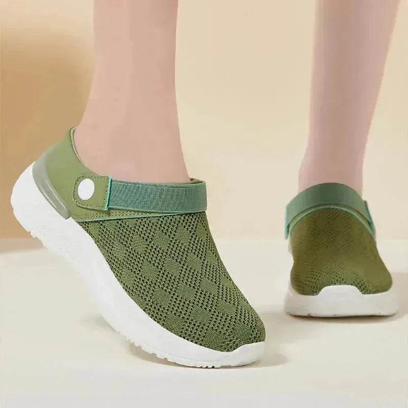 Women's Mesh Sandals Summer Breathable Lazy Slippers One-step Round Toe Half-slip Beach Slippers . - Velora